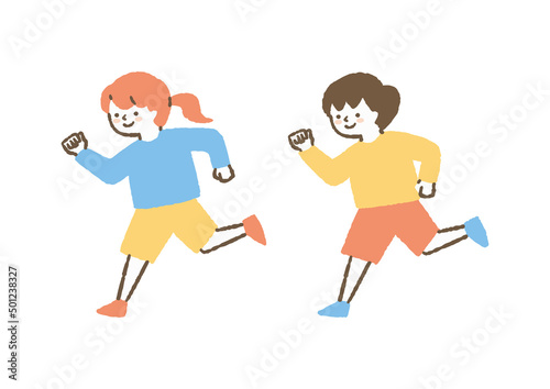 走って遊ぶ子どもたち_色