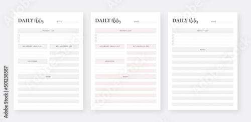 Daily Notes Planner Template Set. Printable Daily Planner Set. Modern Planner Template Set. Minimalist planner pages templates.