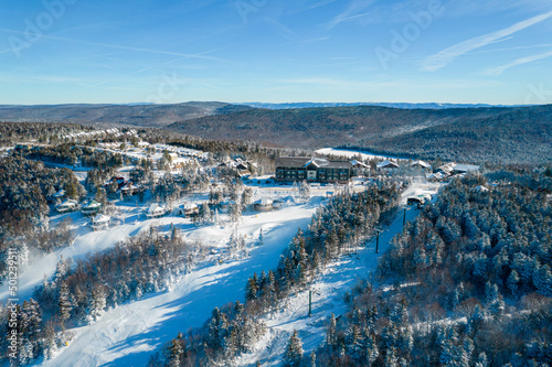 Aerial Drone View of Ski Slopes in West Virginia
