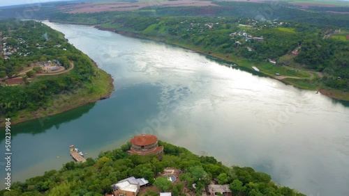 drone video of the tres borders landmark in Foz do Iguaçu Brazil photo
