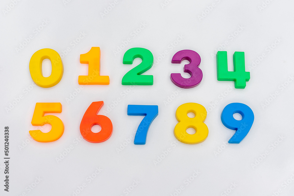 Multicolored numbers from 0 to 9 isolated on a white background Multicolored numbers from 0 to 9 isolated on a white background