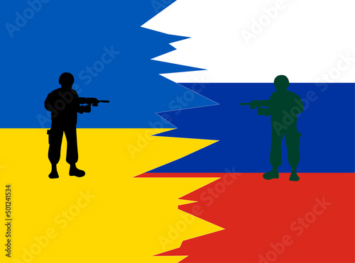 ロシアとウクライナの戦争を表しているイラスト素材です。