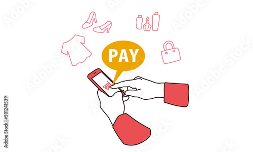 スマートフォンで買い物をする女性の手