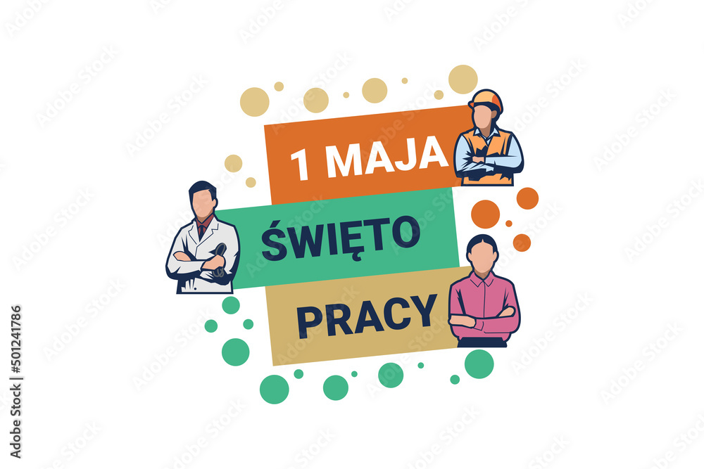 Translation: May 1, Happy Labor or Labour day (mayday). święto pracy vector Illustration. Suitable for greeting card, poster and banner.  - obrazy, fototapety, plakaty 