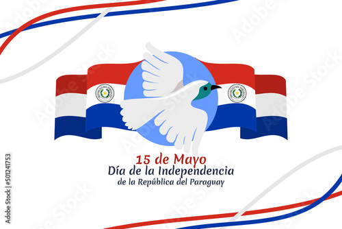 Translation: May 15, Independence Day of Republic of Paraguay. Independence day of Paraguay vector illustration. Suitable for greeting card, poster and banner 