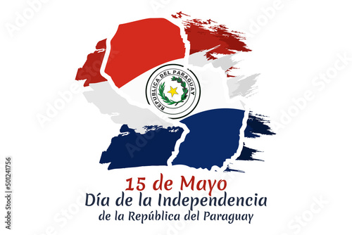 Translation: May 15, Independence Day of Republic of Paraguay. Independence day of Paraguay vector illustration. Suitable for greeting card, poster and banner 