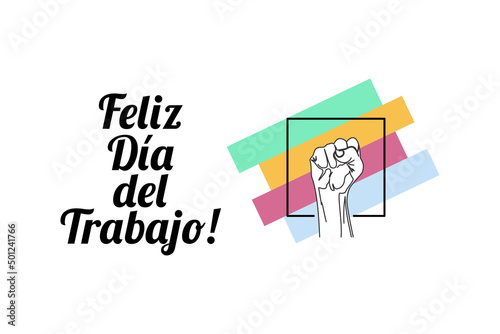 Translation: May 1, Happy Labor or Labour day (mayday). feliz dia del trabajado vector Illustration. Suitable for greeting card, poster and banner. 