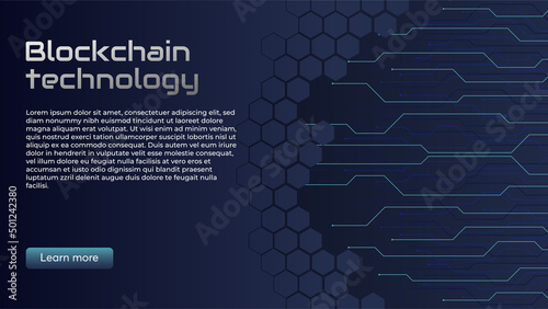 Blockchain technology concept, cryptocurrency. Working with tokens on the Internet, security. Futuristic background with elements in techno style microchips. Design banner template for web. Copyspace. (ID: 501242380)