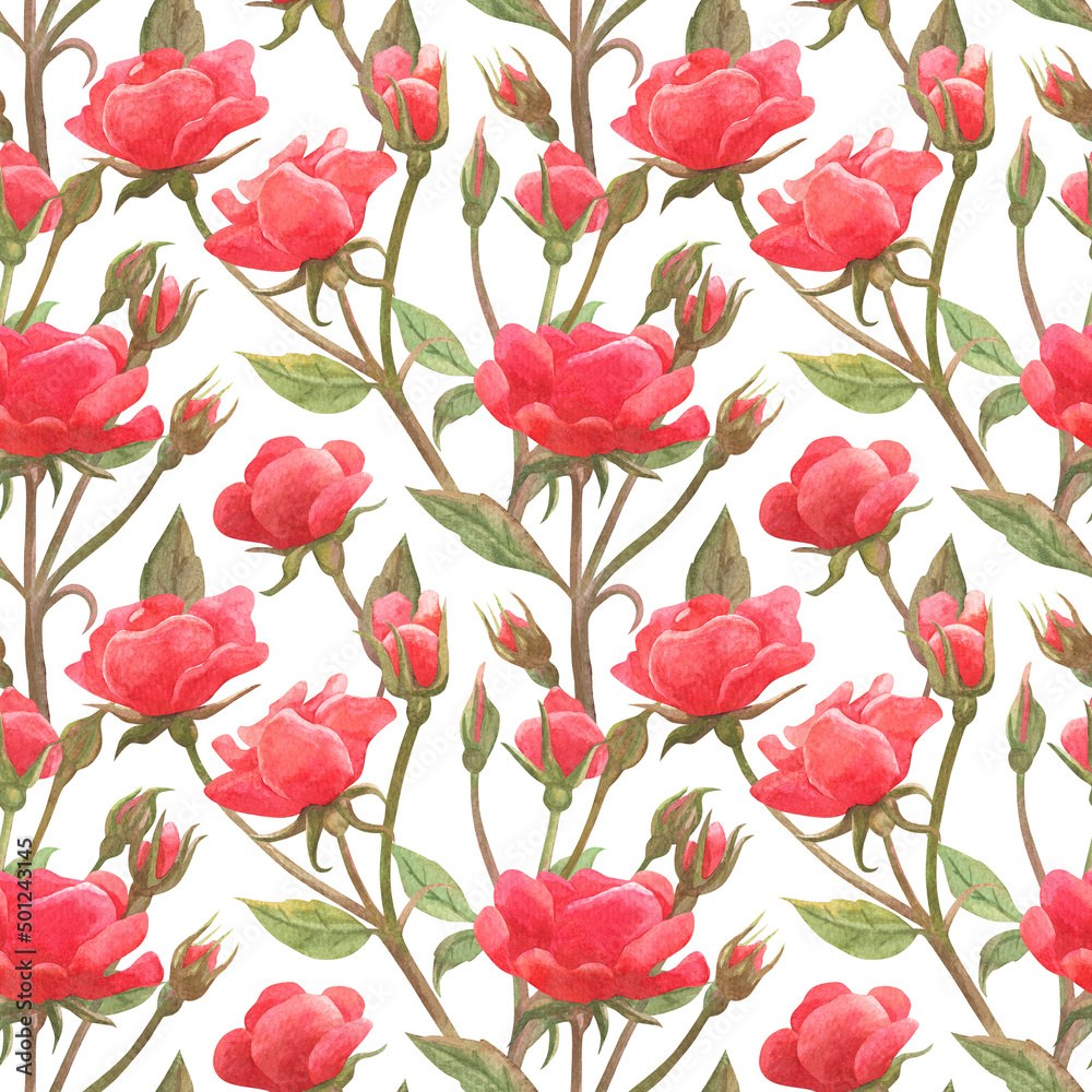 Seamless pattern with flowers. Rose. Watercolor illustration. The print is used for Wallpaper design, fabric, textile,