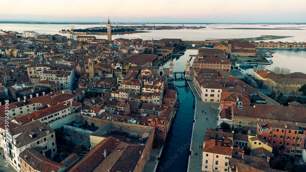 beautiful aerial viw of Venice and the venetian lagoon