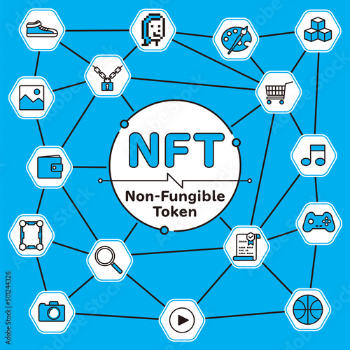 NFTのかわいいイメージイラスト　正方形 水色背景　文字あり