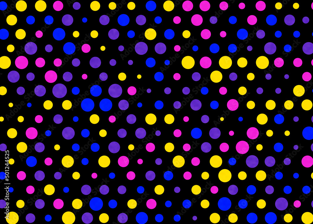 Neon colored polka dots on a black background Neon colored polka dots on a black background