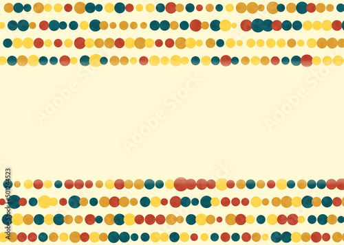 Linear colorful polka dots with copy space on a cream-yellow background