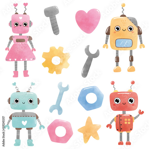 Watercolor cute robot vector illustration
