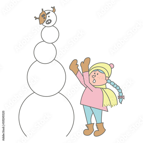 雪だるまを作っている子供のイラスト素材