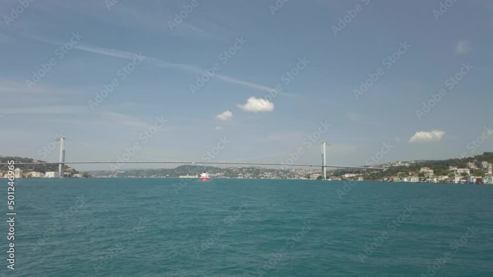 Approaching 15th July Martyr's Suspension Bridge on the Bosphorus by boat Approaching 15th July Martyr's Suspension Bridge on the Bosphorus by boat