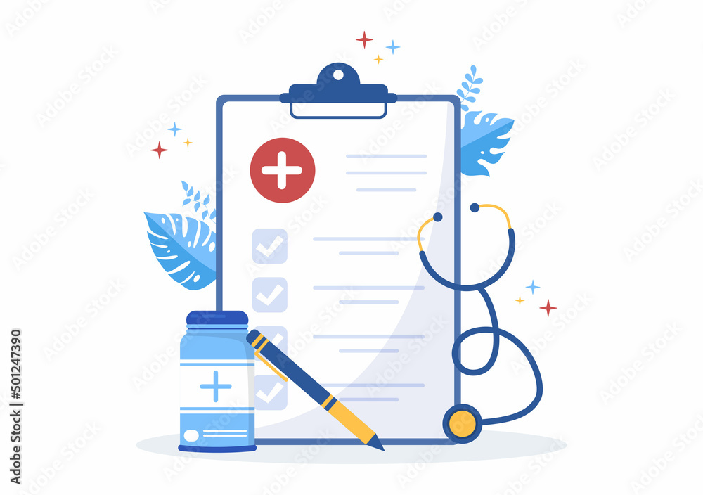 Hospital Medical Billing Service with Health Insurance Form for Hospitalization or Treatment on Cartoon Background Illustration