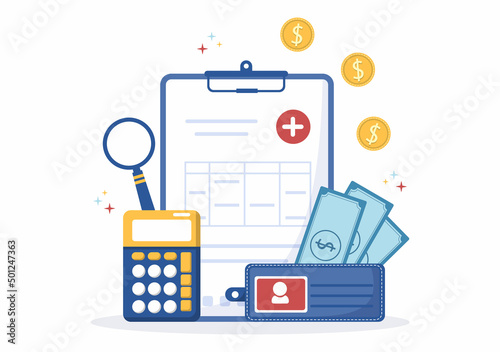 Hospital Medical Billing Service with Health Insurance Form for Hospitalization or Treatment on Cartoon Background Illustration