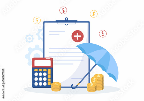 Hospital Medical Billing Service with Health Insurance Form for Hospitalization or Treatment on Cartoon Background Illustration