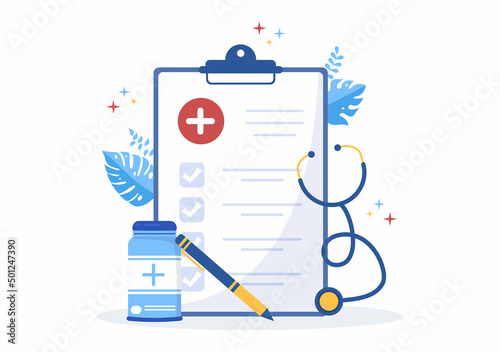 Hospital Medical Billing Service with Health Insurance Form for Hospitalization or Treatment on Cartoon Background Illustration