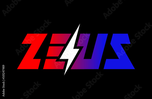 Zeus logo, with writing and lightning concept.