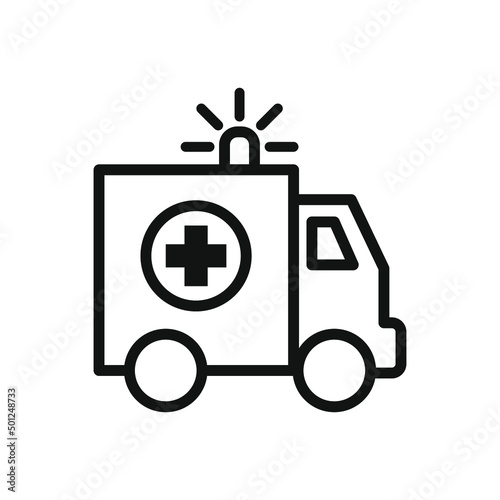 Ambulance icon, outline emergency car, medicine van, care medic support, thin line web symbol on white background. Vector illustration EPS 10