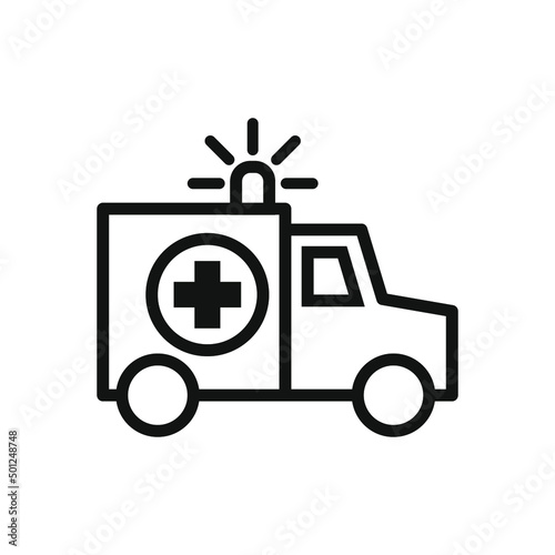 Ambulance icon, outline emergency car, medicine van, care medic support, thin line web symbol on white background. Vector illustration EPS 10