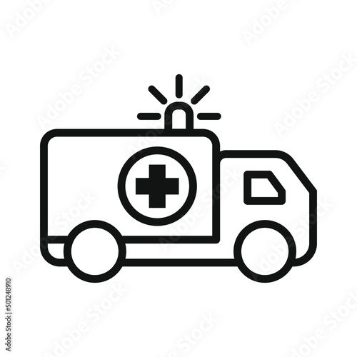 Ambulance icon, outline emergency car, medicine van, care medic support, thin line web symbol on white background. Vector illustration EPS 10