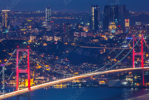 15 July Martyrs Bridge in the Night Lights, Uskudar Istanbul Turkey

