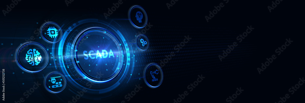 System Supervisory Control And Data Acquisition technology concept. SCADA.. 3d illustration System Supervisory Control And Data Acquisition technology concept. SCADA.. 3d illustration