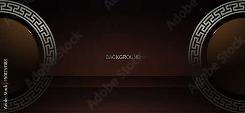 Round frames on the sides with a border and a pattern on a brown background