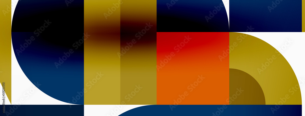 Minimal geometric abstract background. Circle square and triangle design. Trendy techno business template for wallpaper, banner, background or landing