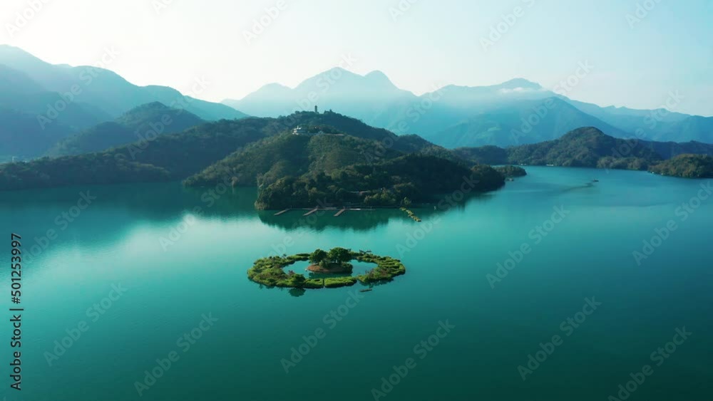 Aerial view Landscape of Sun Moon Lake and lalu isiland in Nantou, Taiwan.