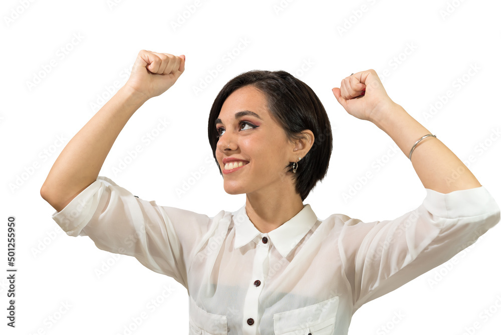 happy young Latin American woman, celebrating her achievements happy young Latin American woman, celebrating her achievements
