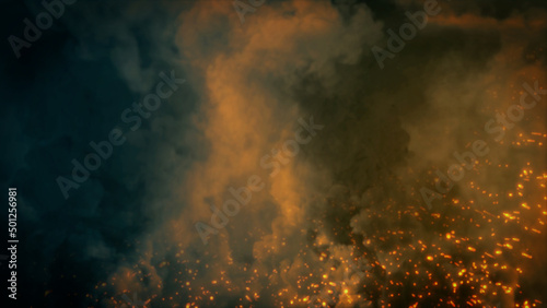 Billede på lærred Dark war or battle actions bg with smoke sparks and fire - abstract 3D rendering