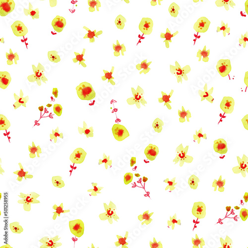 Seamless pattern with watercolor flowers. Bright, fresh and juicy. Perfect for fabric, home textile, sketchbook or notebook cover, wrapping paper, wallpaper.