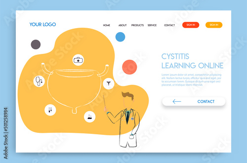 Landing page Online doctor concept. Experts advise human bladder cystitis in learning online.