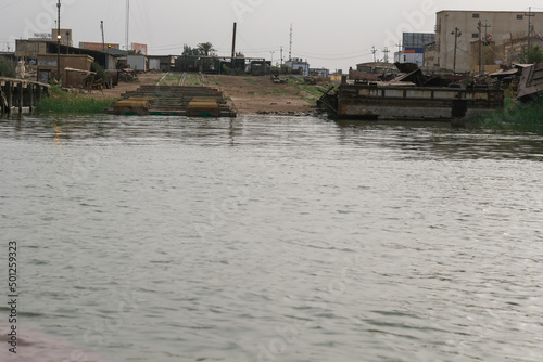 Basra, Iraq - April 15, 2022: landscape photo of the tour in river in basra city