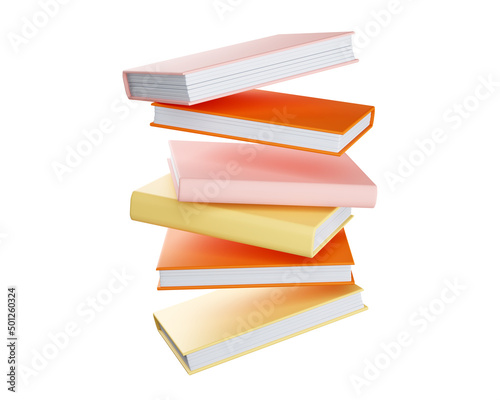 3d books flying stack. Education, learning, stydying and information concept. Realistic 3d high quality render isolated on white background