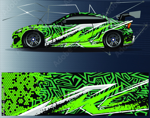 Car wrap design vector. Graphic abstract stripe racing background kit designs for wrap vehicle  race car  rally  adventure and livery