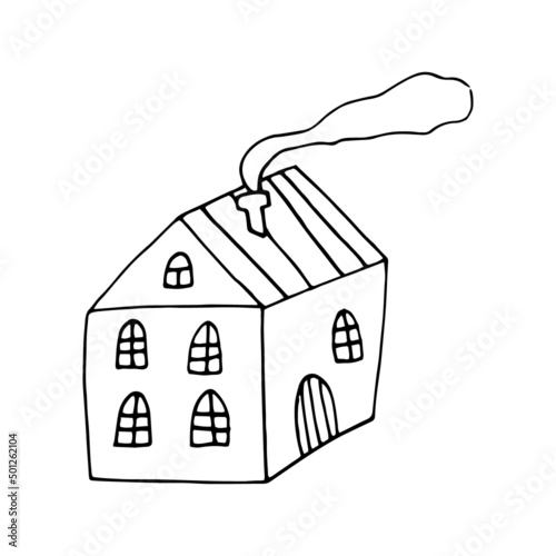 house icon hand drawn in doodle line art style.