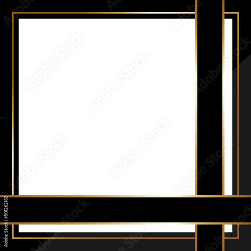 高級感のあるクロス掛けリボンフレーム　正方形　ブラック＆ゴールド