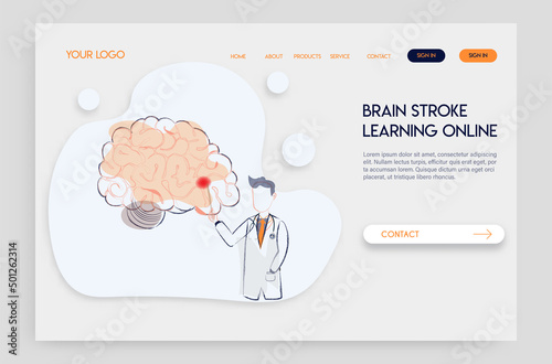 Landing page Online doctor concept. Experts advise brain stroke anatomy in learning online.