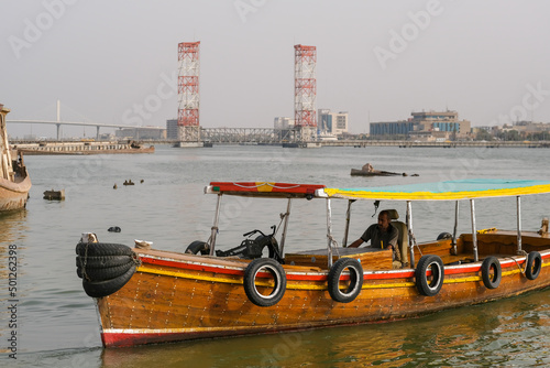 Basra, Iraq - April 15, 2022: landscape photo of the tour in river in basra city photo