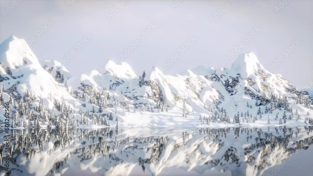 aerial shot, mountains landscape winter snow