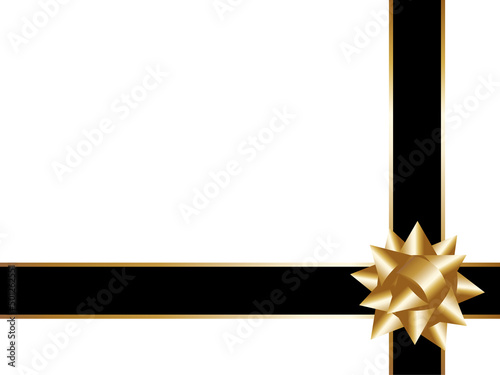 高級感のあるクロス掛けリボン　横位置　ブラック＆ゴールド