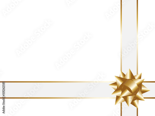 高級感のあるクロス掛けリボン　横位置　ホワイト＆ゴールド