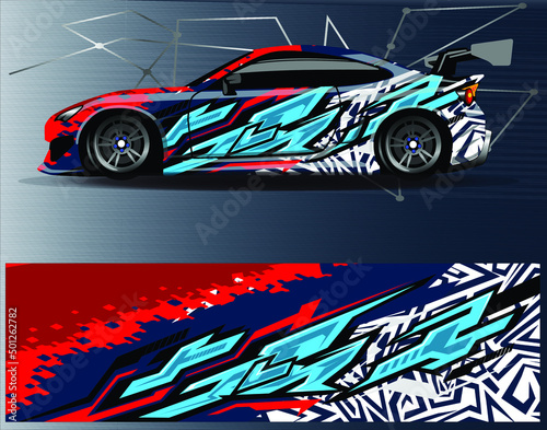 Car wrap design vector. Graphic abstract stripe racing background kit designs for wrap vehicle  race car  rally  adventure and livery