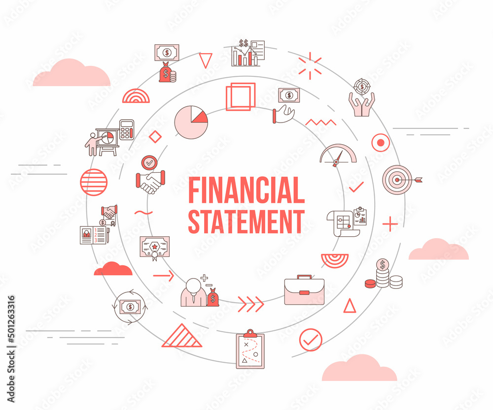 financial statement business personal concept with icon set template banner and circle round shape