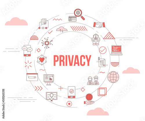 privacy concept with icon set template banner and circle round shape